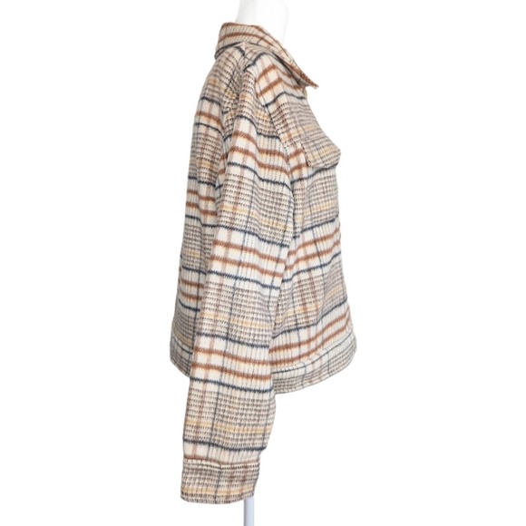Joie Plaid Flannel Fleece Tan Brown Black Collared Button Up Shirt Jacket Large - Picture 4 of 9